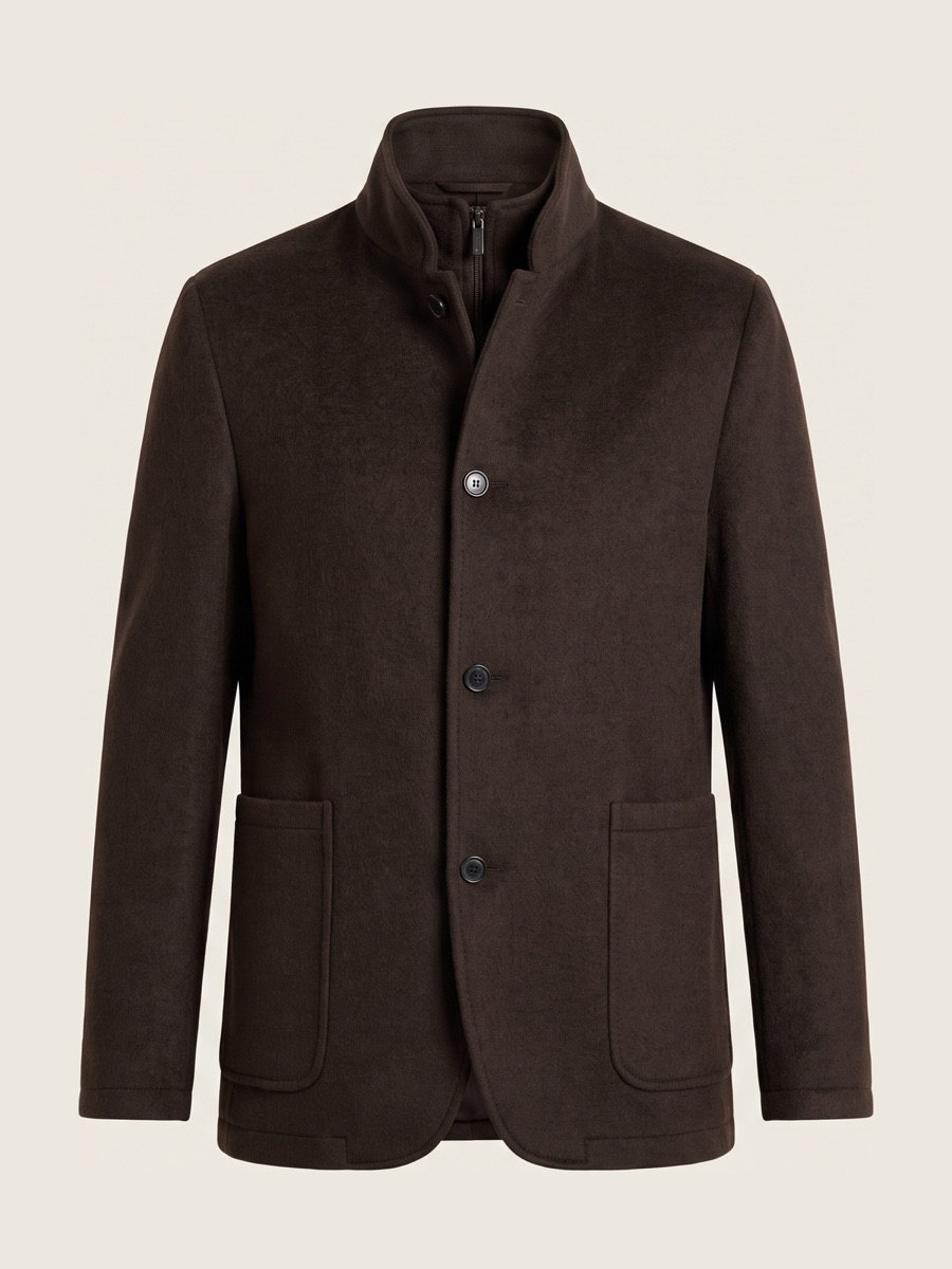 Brown field jacket, studio packshot