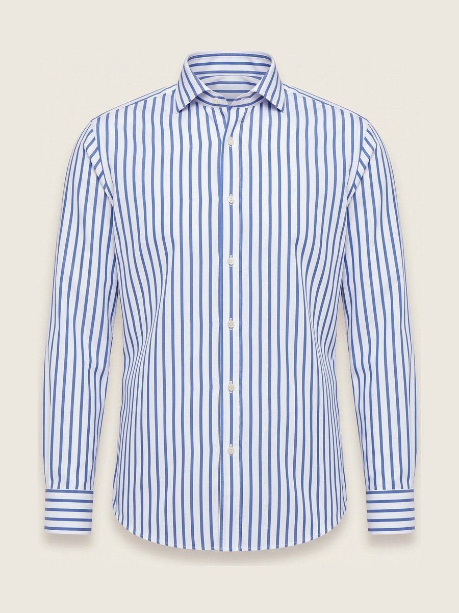 Blue stripe shirt, point collar, studio packshot