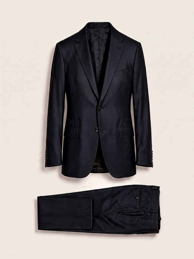 Black suit, peak lapel, studio packshot