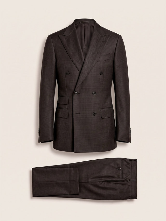 Brown houndstooth double breasted suit, studio packshot
