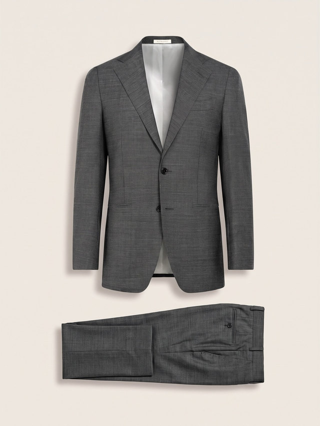 Mid grey check suit, studio packshot
