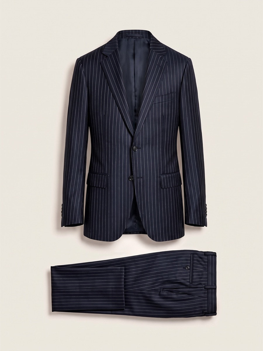 Navy stripe suit, studio packshot