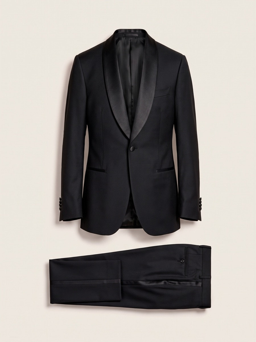 Black tuxedo, shawl collar, studio packshot